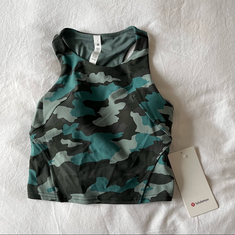Invigorate Train Tank Size 4 Green Blue Camo NWT lululemon sports bra top